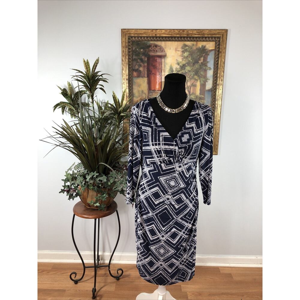 Lauren Ralph Lauren Women’s Size 10 Blue & White Geometric Print Sheath Dress